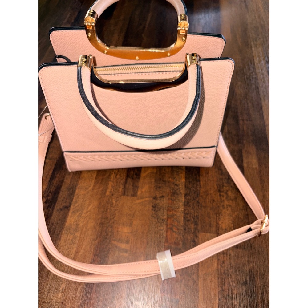 Blush‎ Pink Pebbled Satchel Handbag Gold Metal Top Handle Crossbody Bag READ